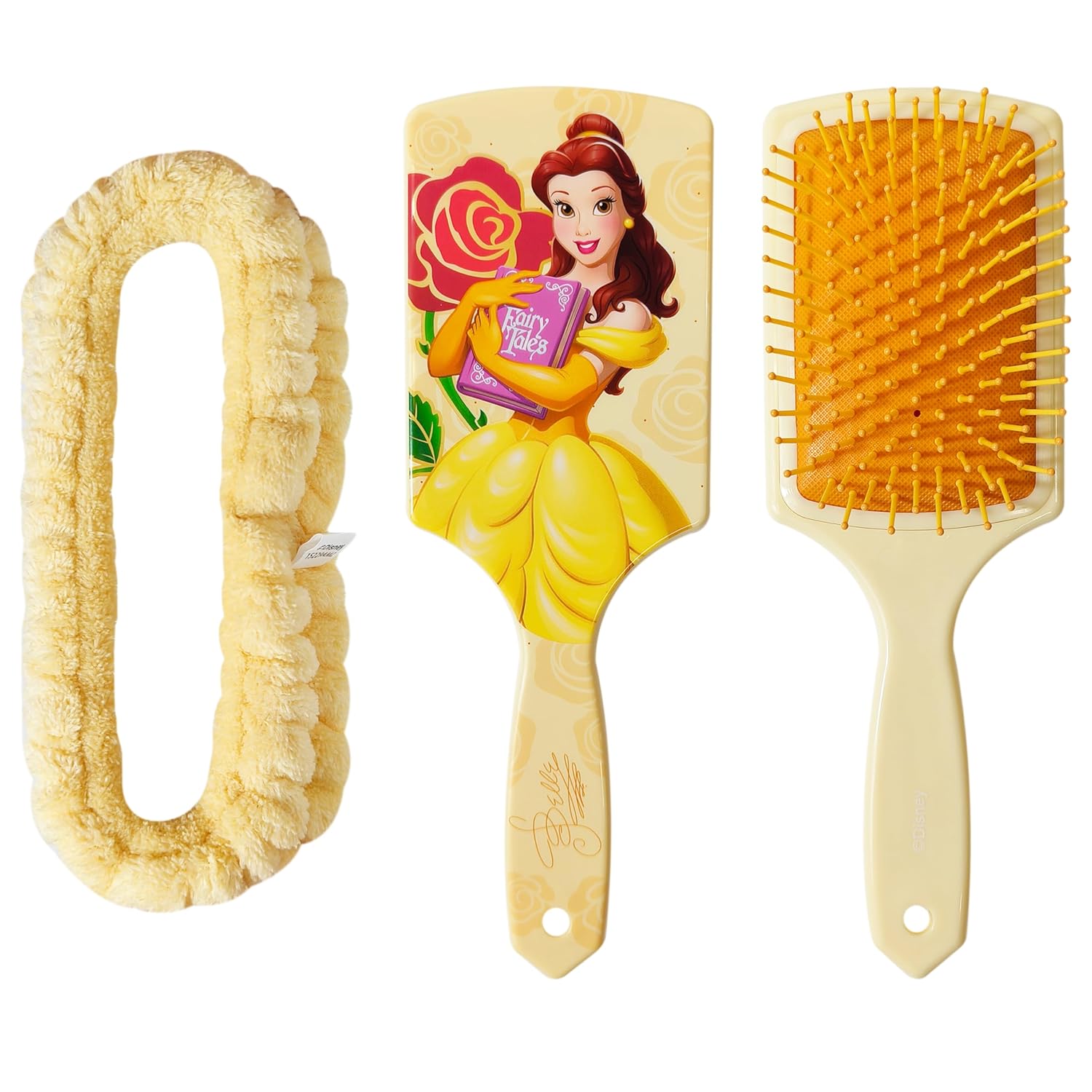 LUV HER Kids Hair Brush & Spa Headband Set for Girls - Features Disney Bella from Beauty & Beast - Fun Grooming Kit for Detangling, Styling & Skincare - Soft & Stretchy One Size, Ages 3+