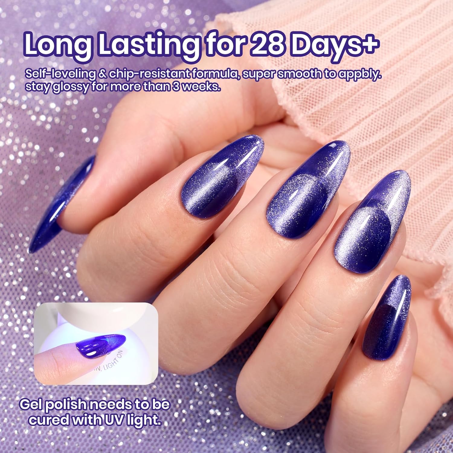 Beetles 15ML Purple Cat Eye Gel Nail Polish Holographic Glitter with Magnet Tool - Image 4