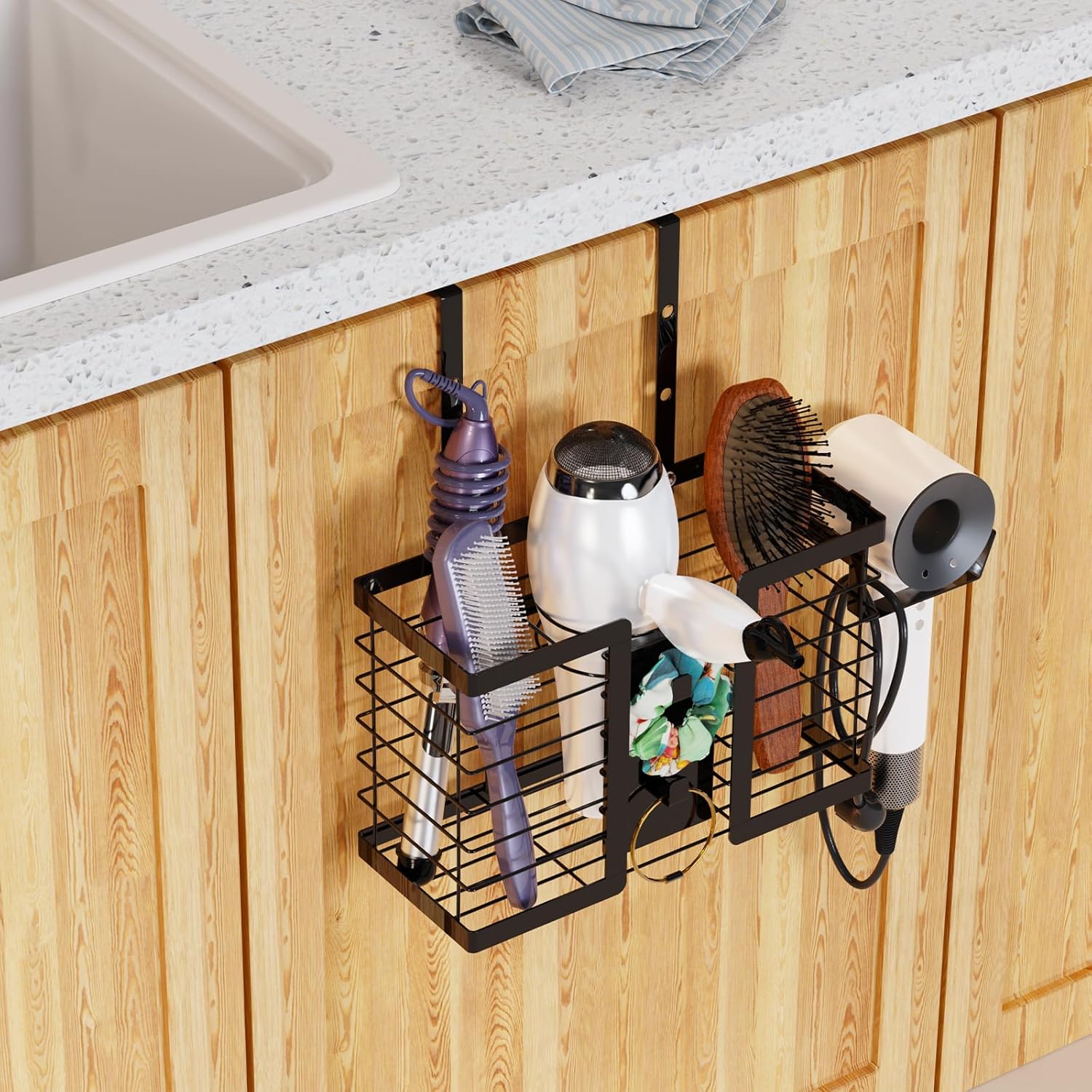 Adjustable Metal 3-in-1 Hair Dryer Holder and Bathroom Tool Organizer - Image 8