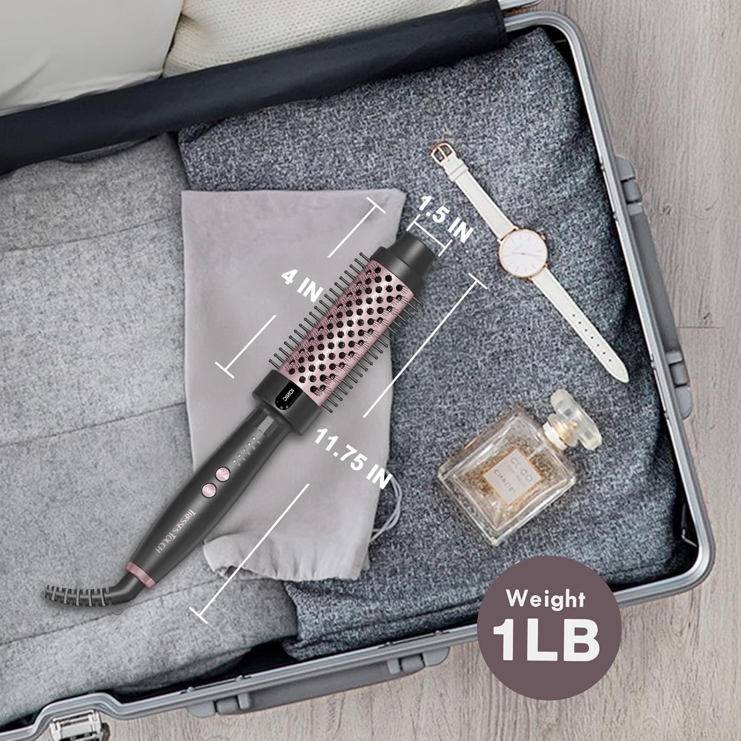1.5 Inch Thermal Curling Brush with Fast Heating, 5 Temp Settings, Negative Ion Technology, Rose Gold - Image 11