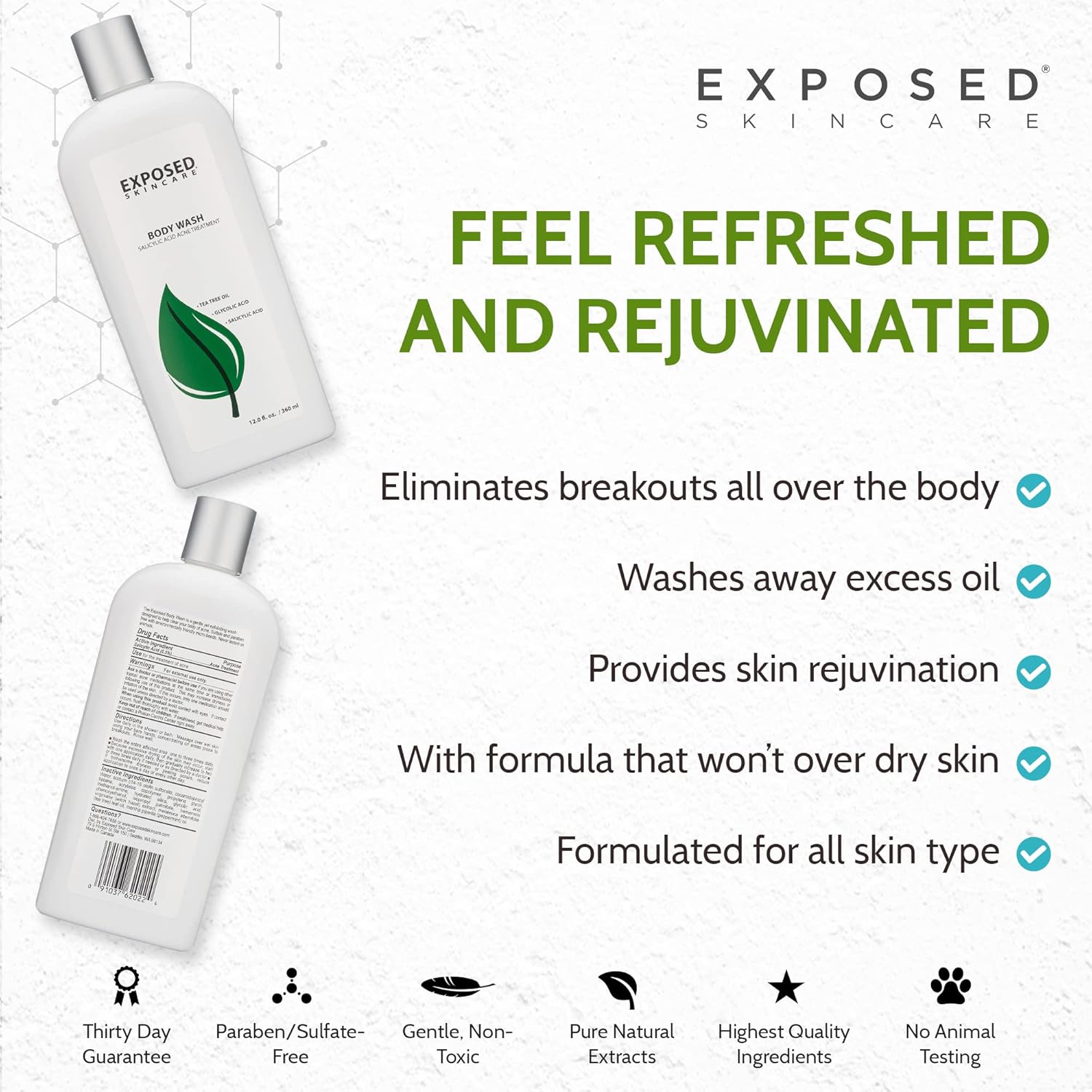 Exposed Skin Care Body Wash for Back and Body Acne with Salicylic Acid and Tea Tree Oil, 12 fl oz - Image 5