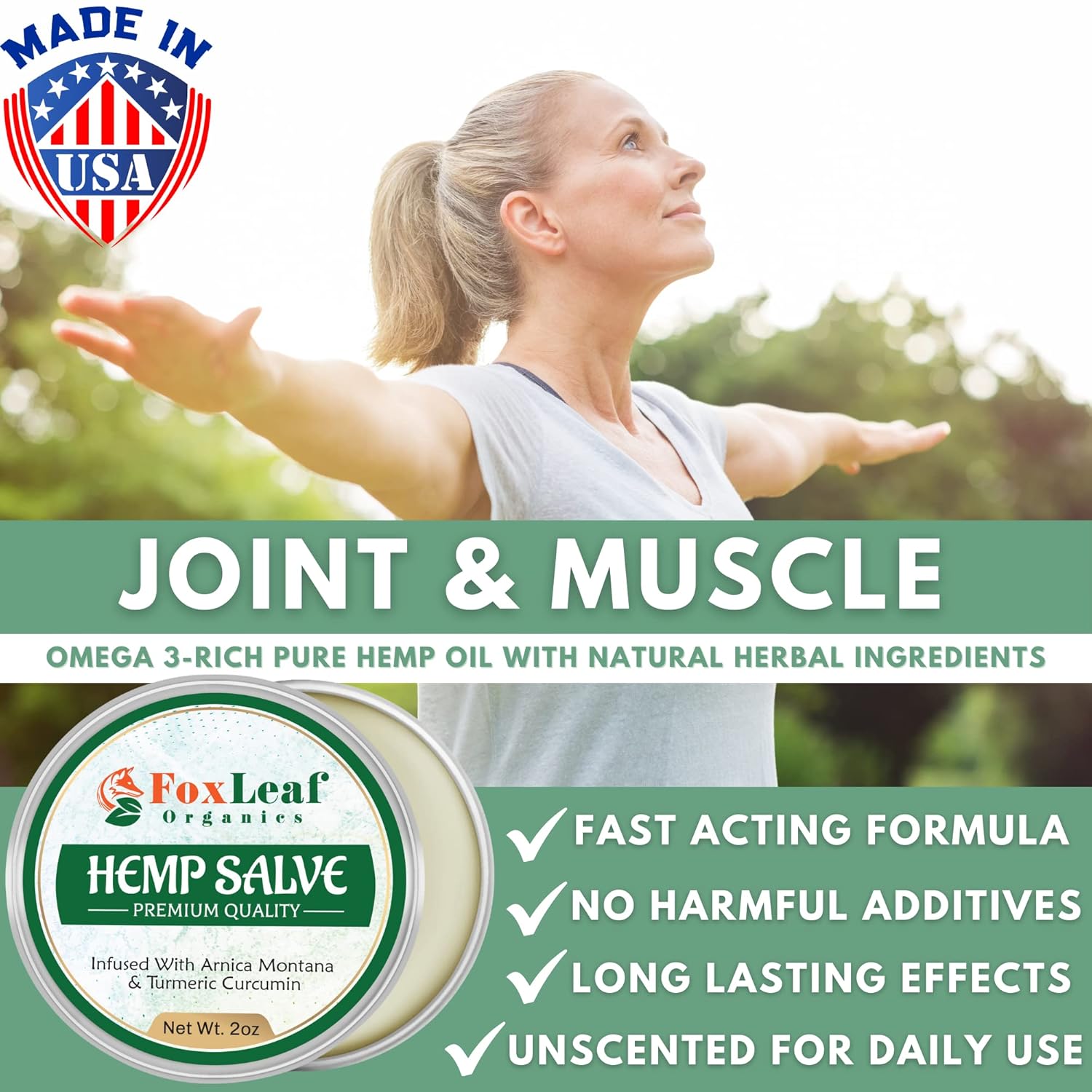 Unscented Extra Strength Hemp Salve with Arnica Montana and Turmeric 2 OZ - Image 2