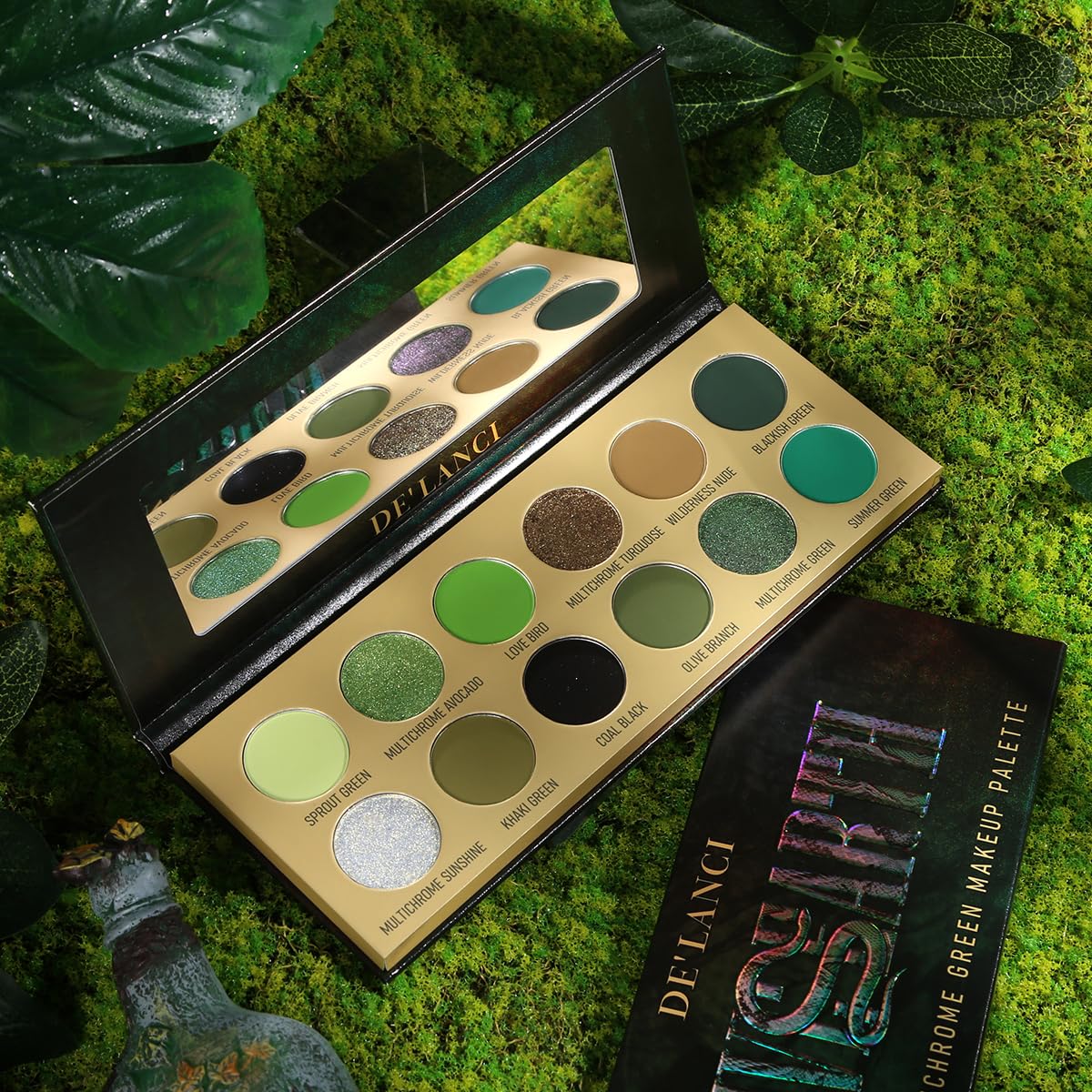 DE'LANCI Glitter Olive Green 12-Color Ultra-Pigmented Multichrome Eyeshadow Makeup Palette - Image 6