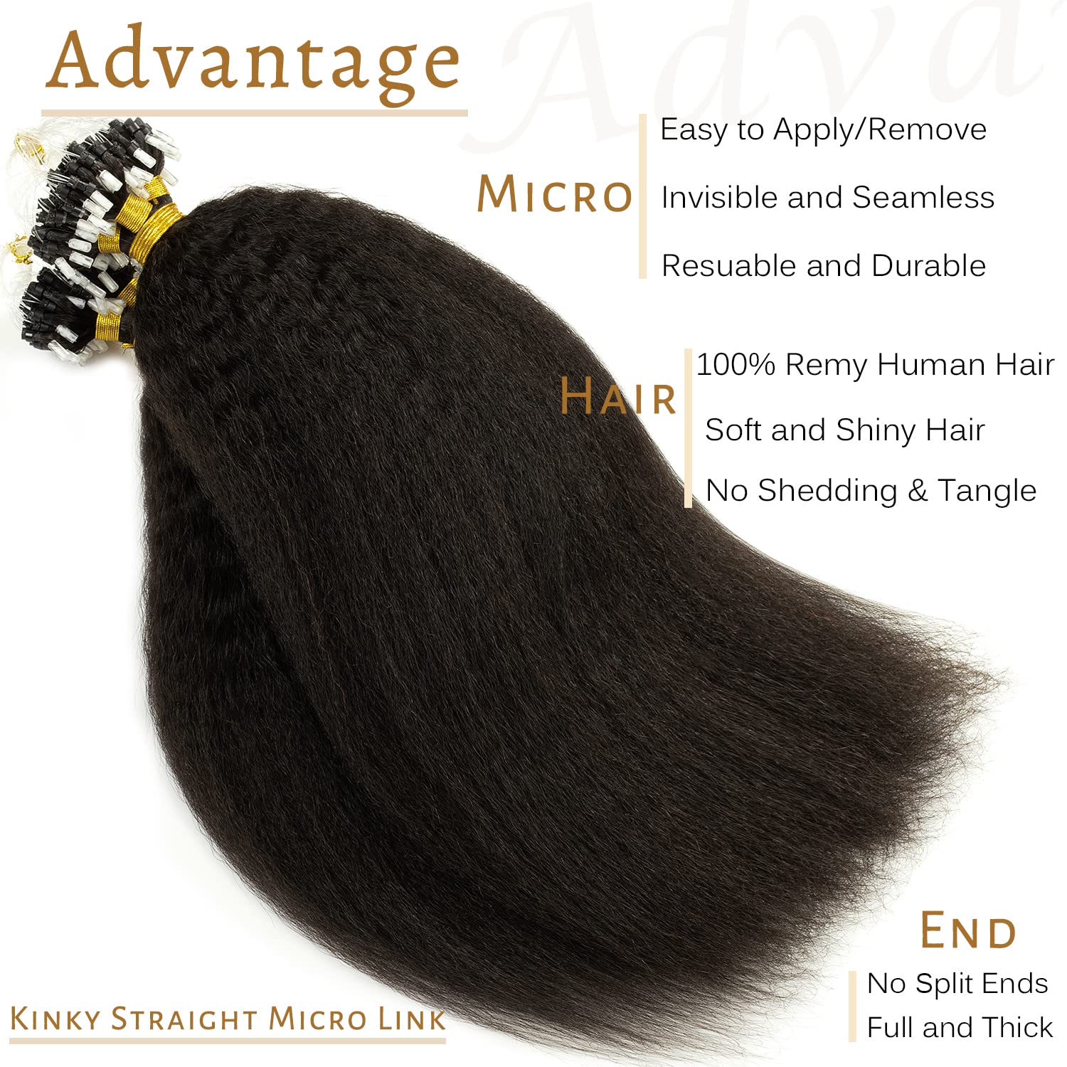 Caliee 16 Inch Microloop Kinky Straight Human Hair Extensions 50g Natural Black 1B Color - Image 3