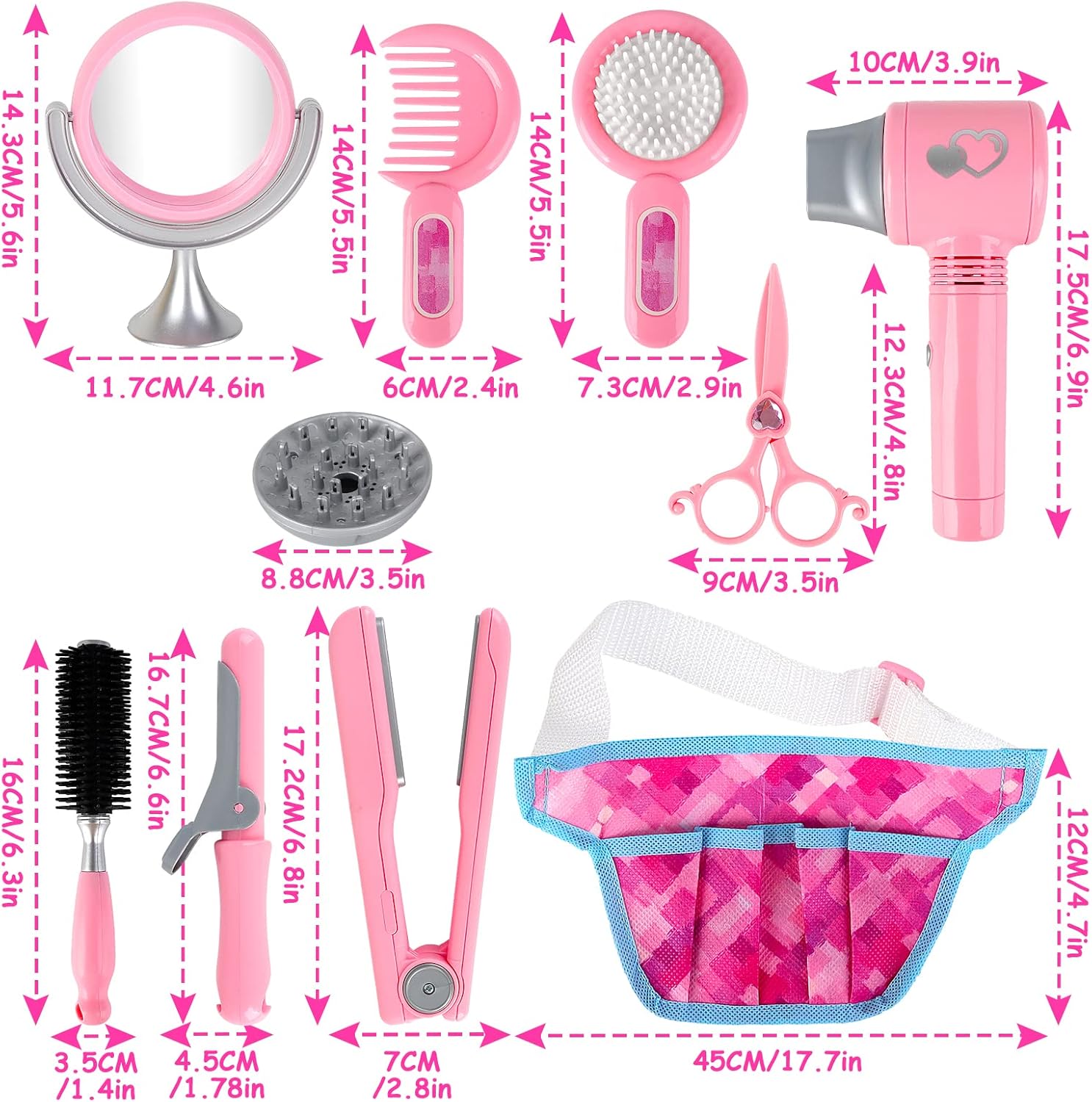 DeAO 10-Piece Girls' Hair Salon Toy Set with Working Toy Hairdryer and Accessories - Image 7