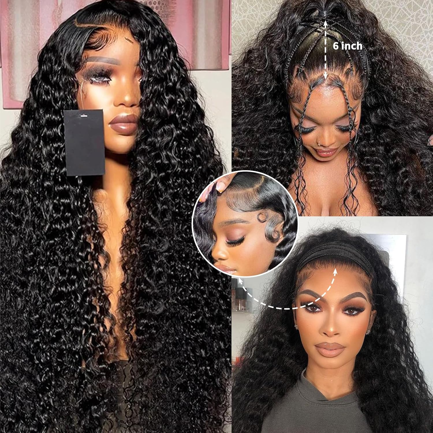 26 Inch 13x6 Deep Wave Lace Front Wig 200 Density HD Transparent Black - Image 3
