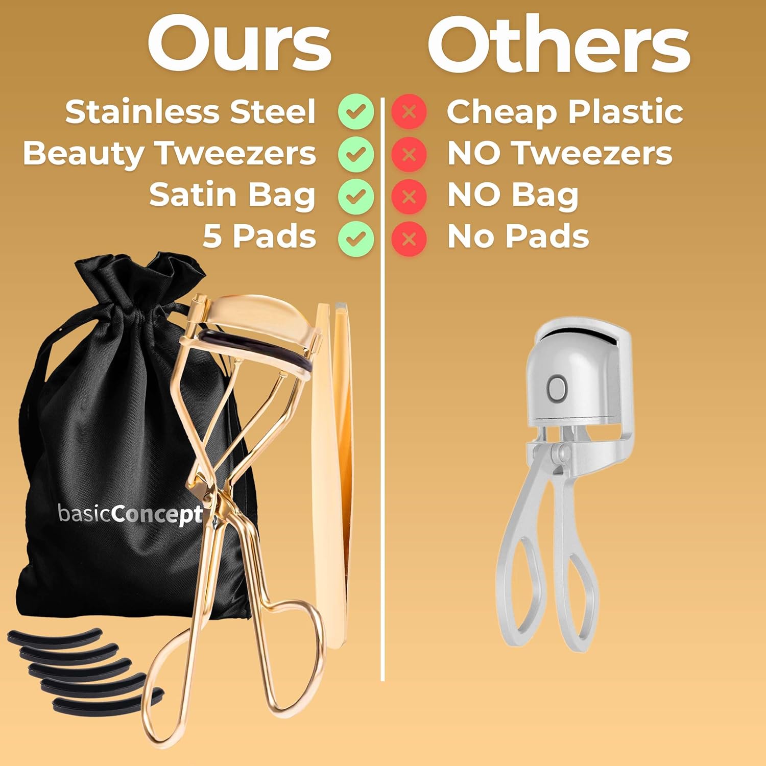 Gold Eyelash Curler Kit with 5 Refills for Perfectly Lifted Lashes - Image 5
