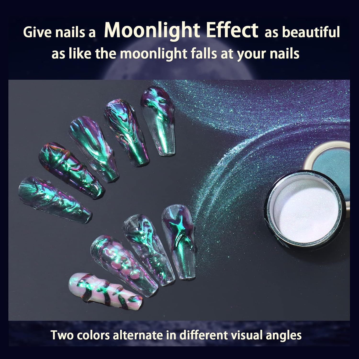 Allstarry Unicorn Chrome Nail Powder, Iridescent White Pearl Glitter for Nail Art, 10g - Image 2