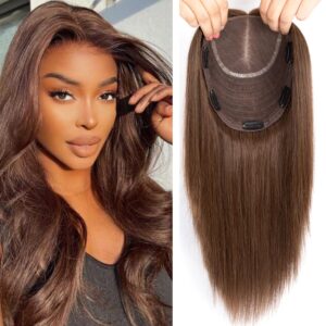 Human Hair Toppers for Women 18 * 20 cm Large Area Cover 12 Inch 4# Color Straight Hair Mono Base Clip in Human Hair Topper Hairpiece for Hair Loss Thinning Hair (12 Inch, 4#)