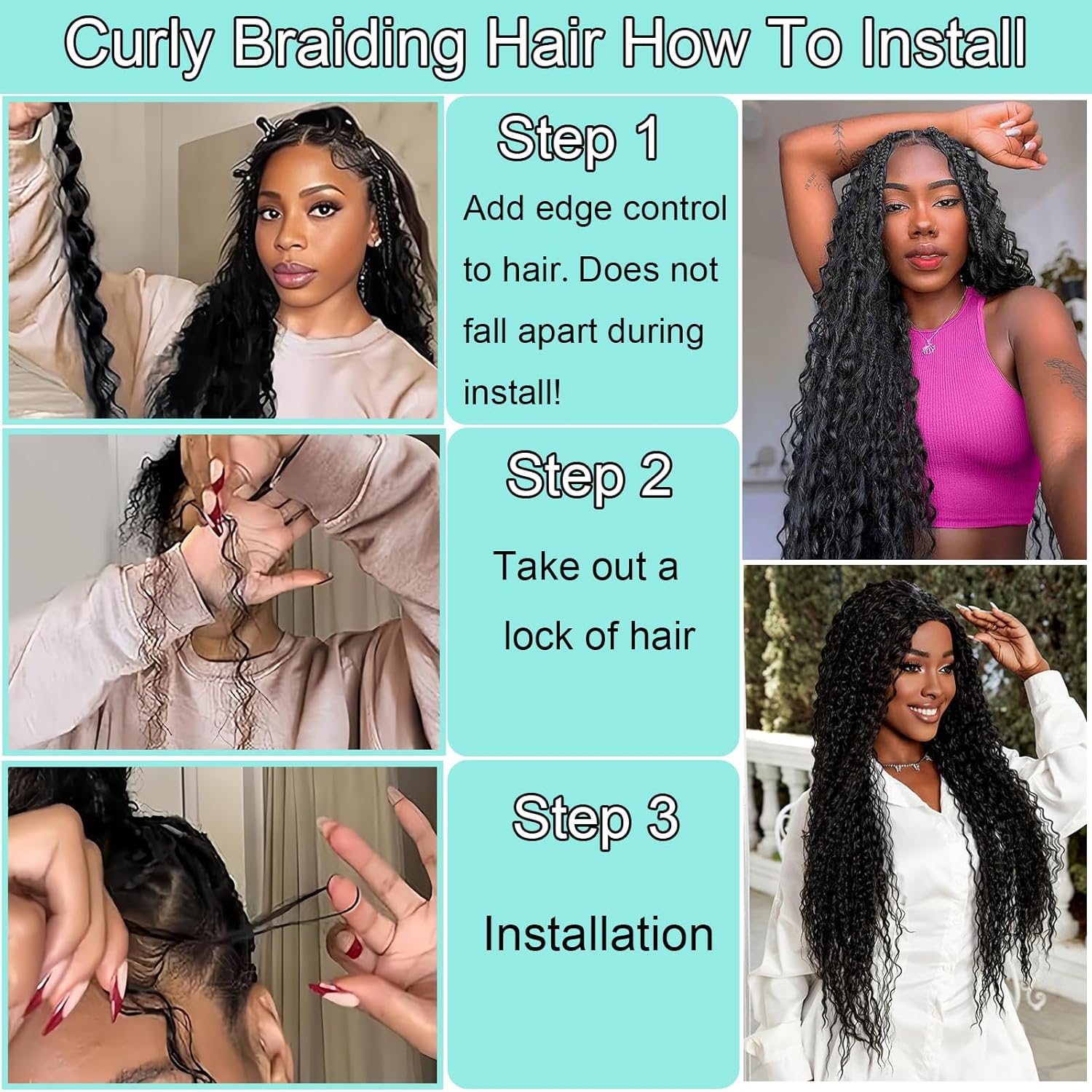 20 Inch Synthetic Curly Boho Braiding Hair 4 Bundles Wet Wavy Extensions for Black Women - Image 5