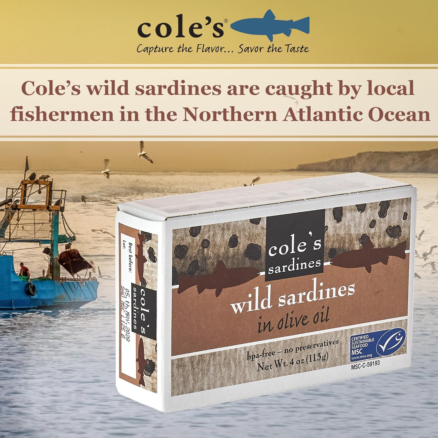 COLE'S Wild Caught Sardines in Olive Oil 4 Oz Canned - 10 Pack - Image 3