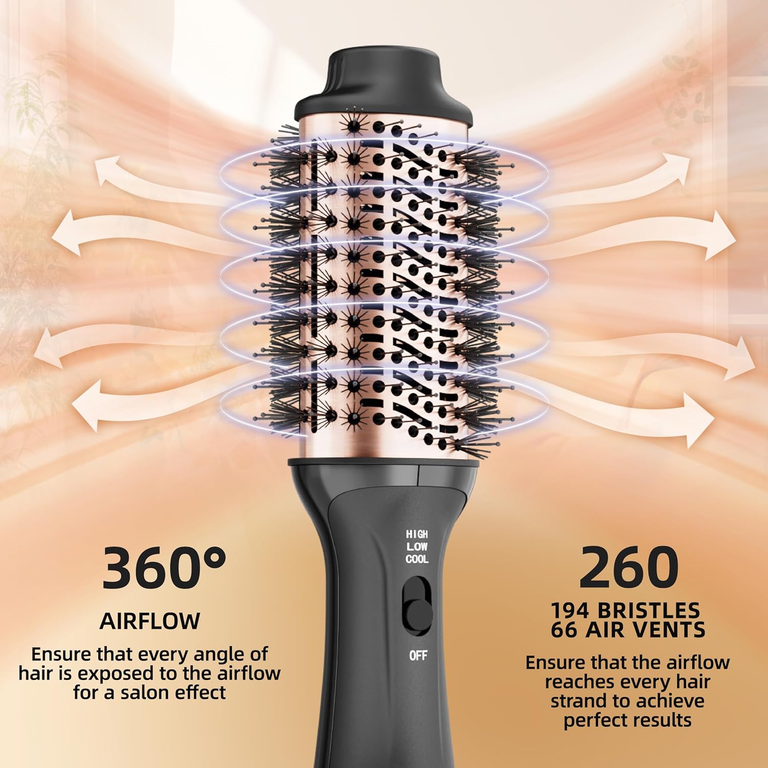 2-in-1 Professional Hair Dryer Brush Styler Volumizer 3 Heat Settings - Image 4