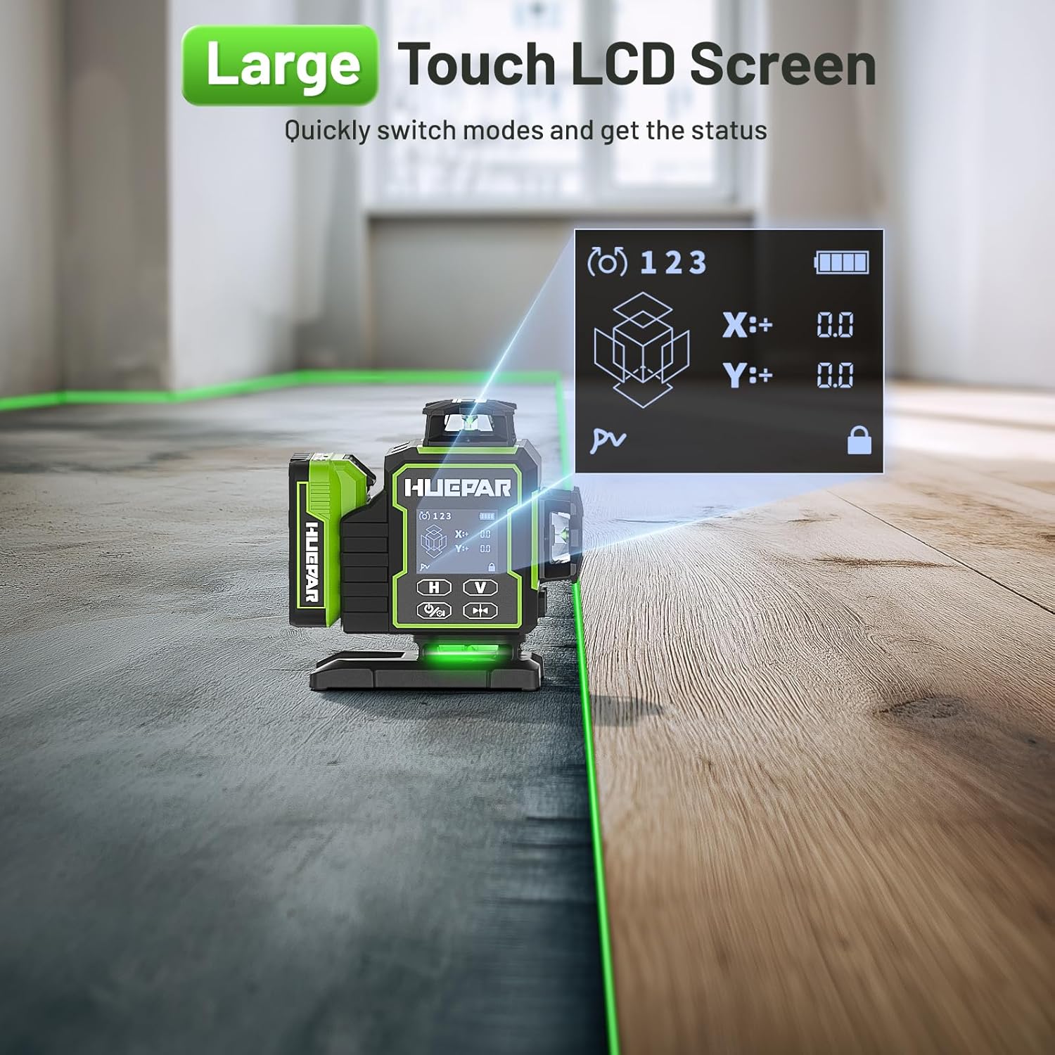 Huepar W04CG 4D 16-Line Green Laser Level Self Leveling Tool with Bluetooth & Electric Base - Image 5