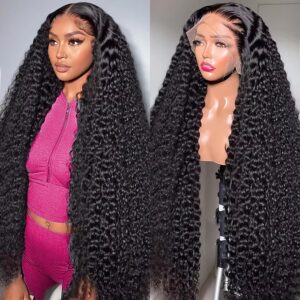 30 Inch Deep Wave Lace Front Wigs Human Hair 200 Density 13x6 HD Lace Frontal Wigs Human Hair Pre Plucked Curly Wig Wet and Wavy Lace Front Wigs Glueless Wig For Women