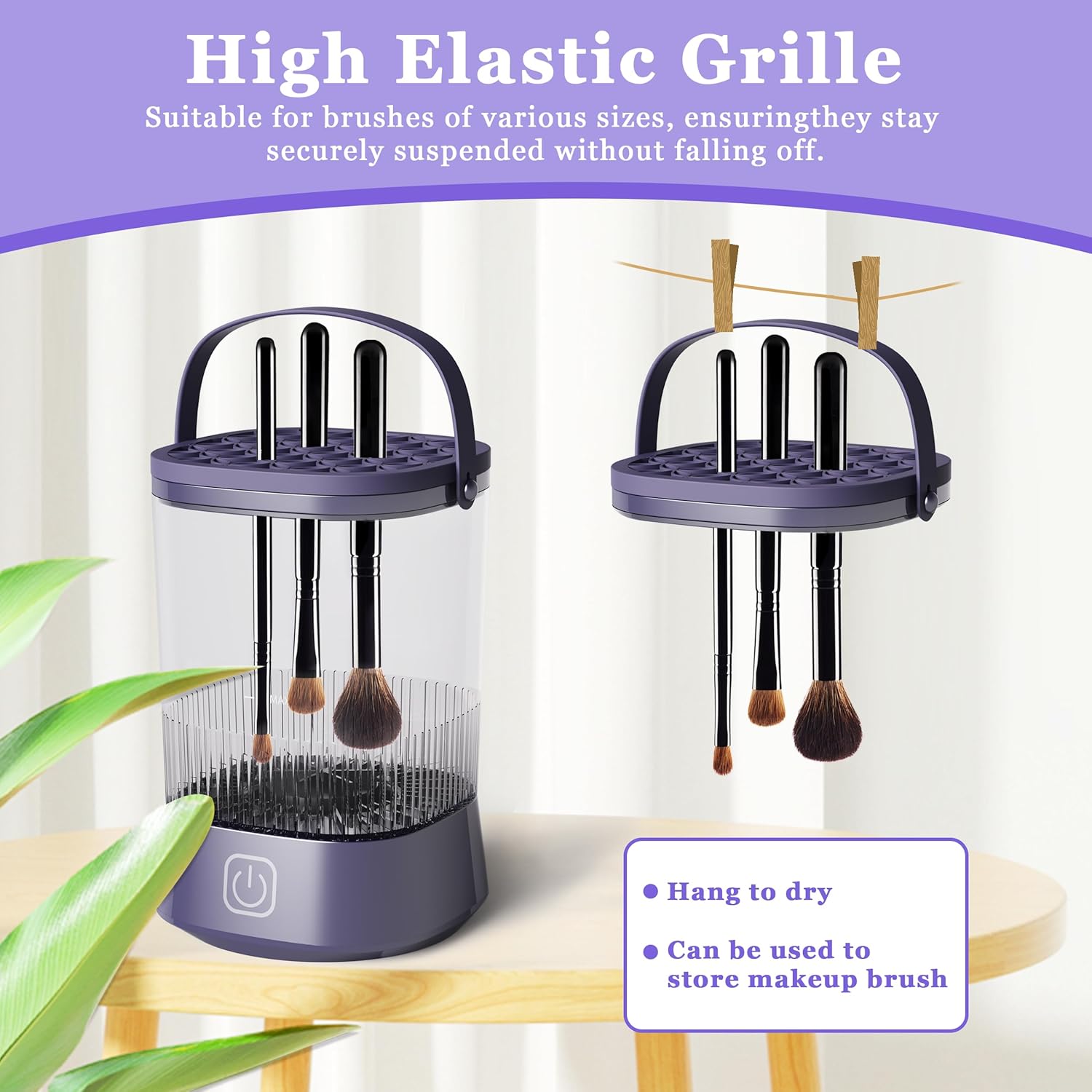 Automatic Electric Makeup Brush Cleaner Machine Purple 1200 mAh Battery for All Sizes - Image 5