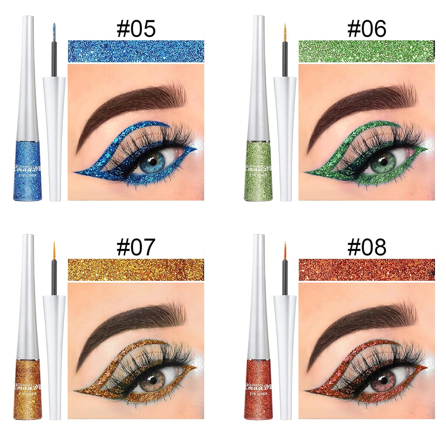 16PCS Liquid Glitter Eyeliner Set with 16 High Pigmented Colors, Waterproof Metallic Shimmer - Image 4