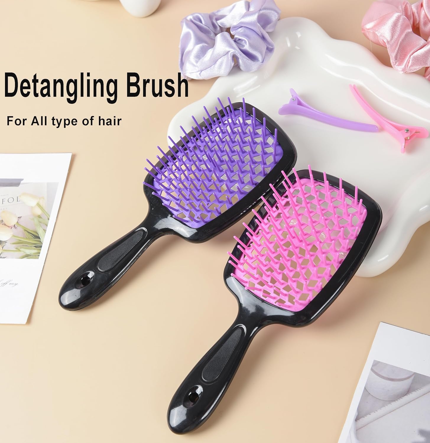 12 Piece Hair Brush and Comb Set Pink for Toddlers Women Curly Hair Detangling - Image 3