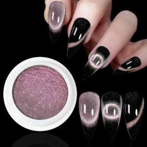 9D Cat Eye Effect Gold Chrome Nail Powder, Magnetic Holographic Nail Powder, Mirror Effect Manicure Pigment Dust Glitter for Salon Home Nail Art DIY Design (03)