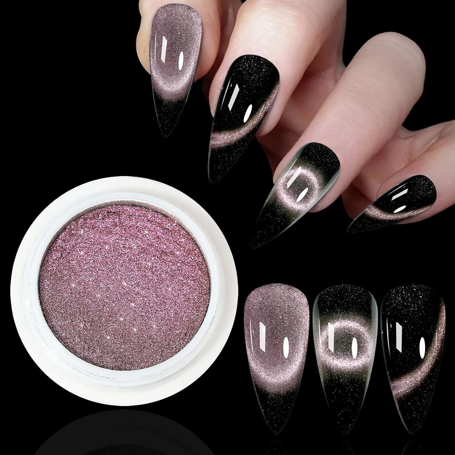 9D Cat Eye Effect Gold Chrome Nail Powder, Magnetic Holographic Nail Powder, Mirror Effect Manicure Pigment Dust Glitter for Salon Home Nail Art DIY Design (03)
