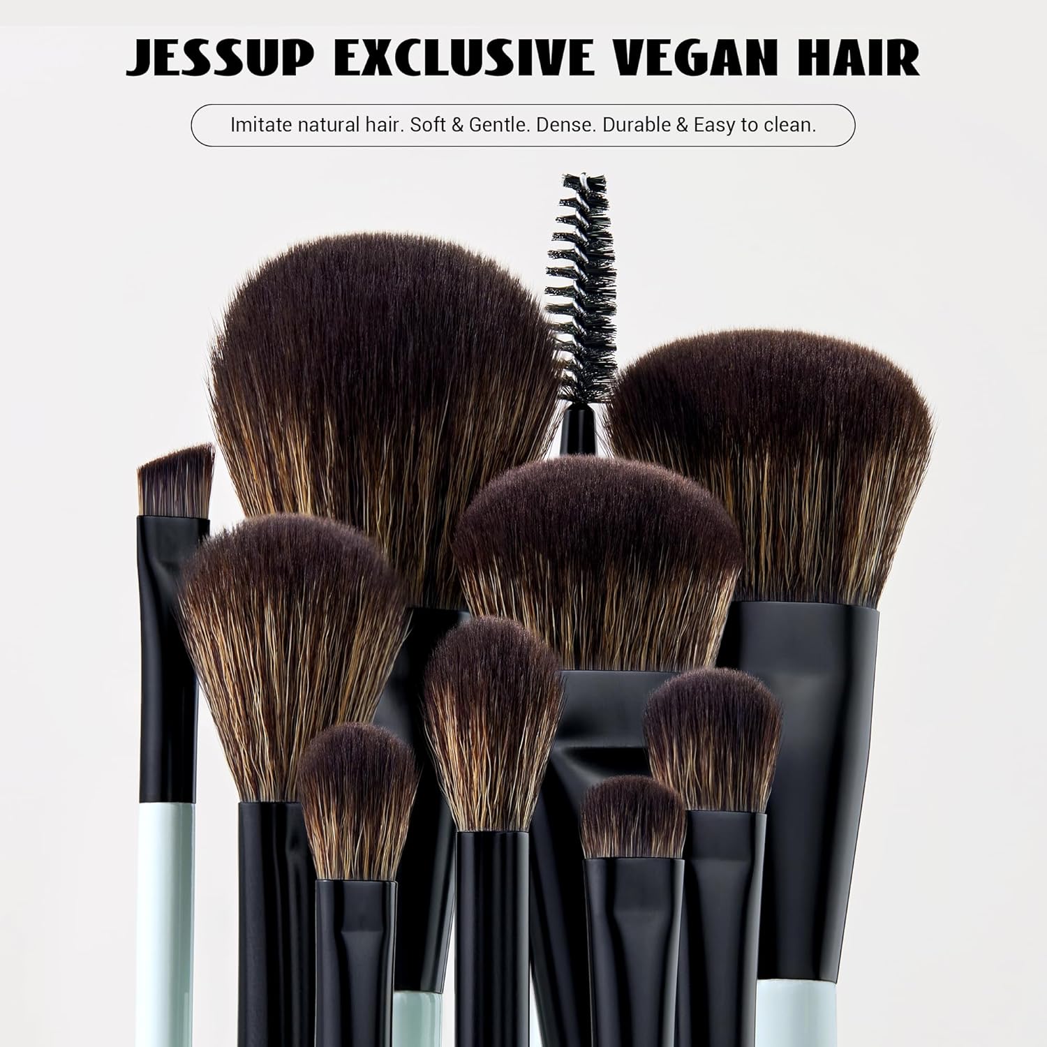 Jessup 6 Piece Double Sided Vegan Makeup Brush Set Bright Cyan - Image 2