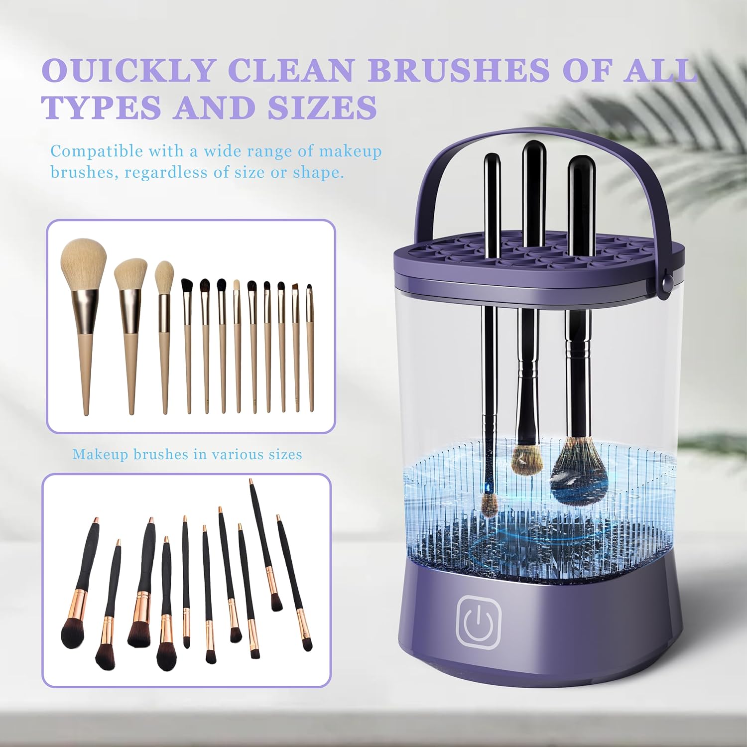 Automatic Electric Makeup Brush Cleaner Machine Purple 1200 mAh Battery for All Sizes - Image 2
