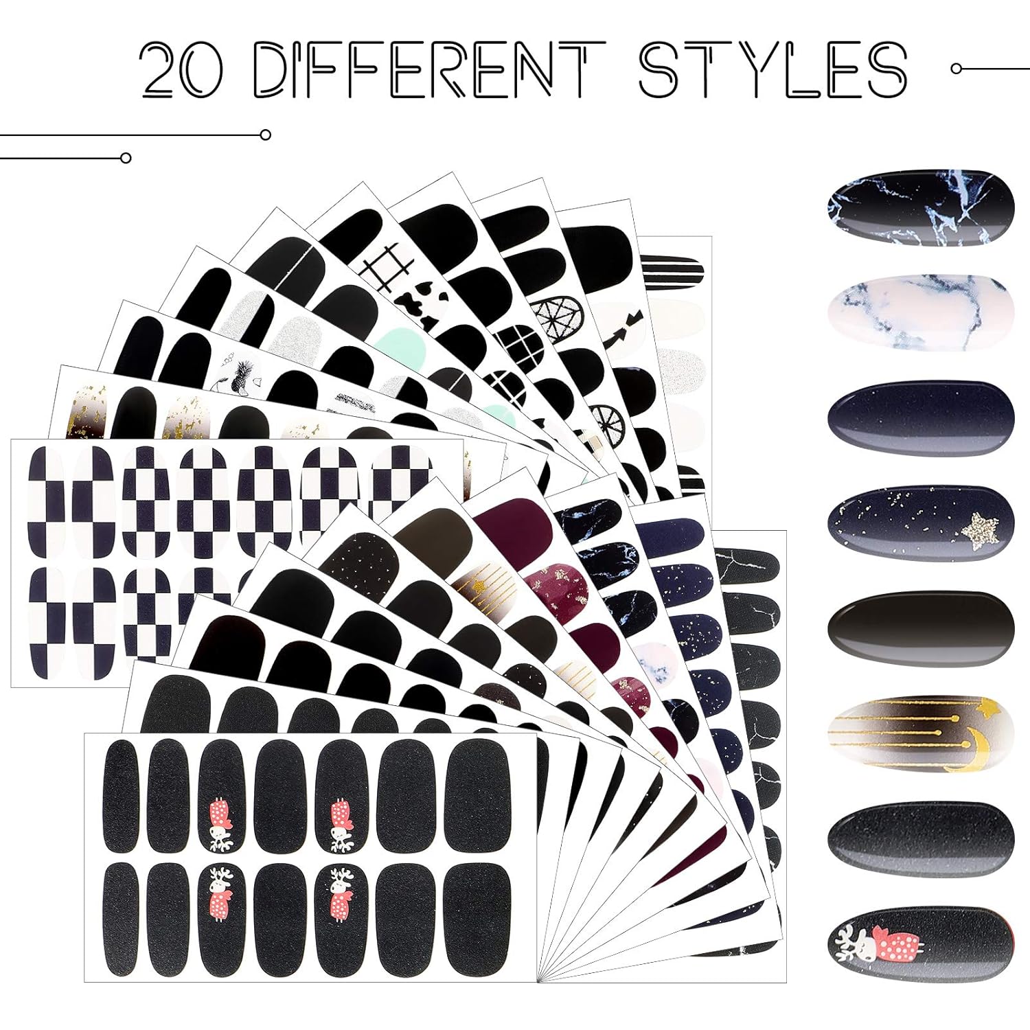 280 Count Black Full Cover Self-Adhesive Nail Wraps Stickers for Women 20 Sheets - Image 4