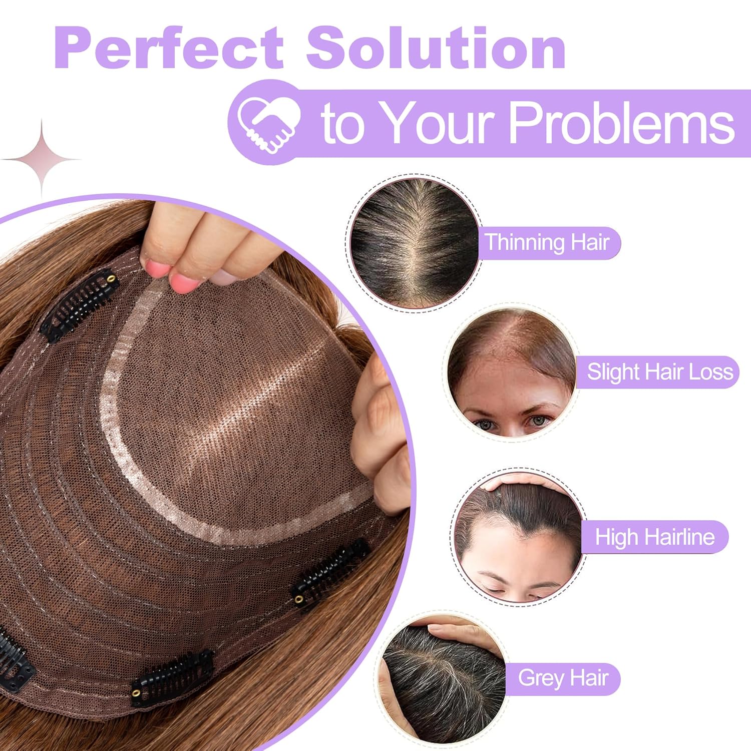 12 Inch Straight Clip-In Human Hair Topper for Women Thinning Hair 4# Color - Image 5