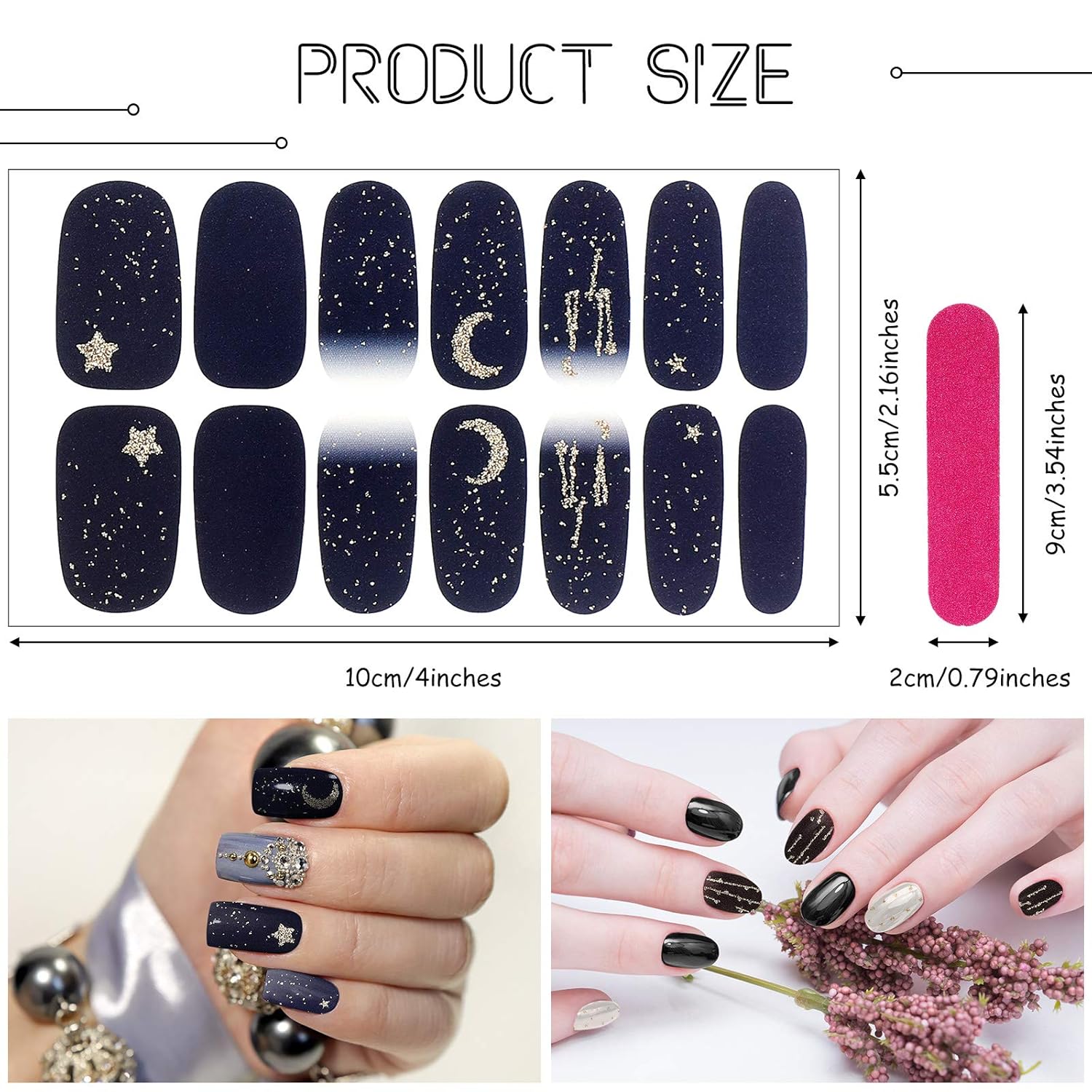 280 Count Black Full Cover Self-Adhesive Nail Wraps Stickers for Women 20 Sheets - Image 3