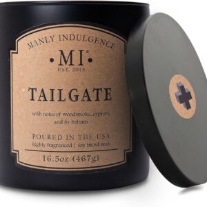 Manly Indulgence Tailgate Scented Candles for Men, 2 Wick, 16.5 oz Premium Soy Blend Wax, 60H Burn, Candles for Home Scented - Made in The USA