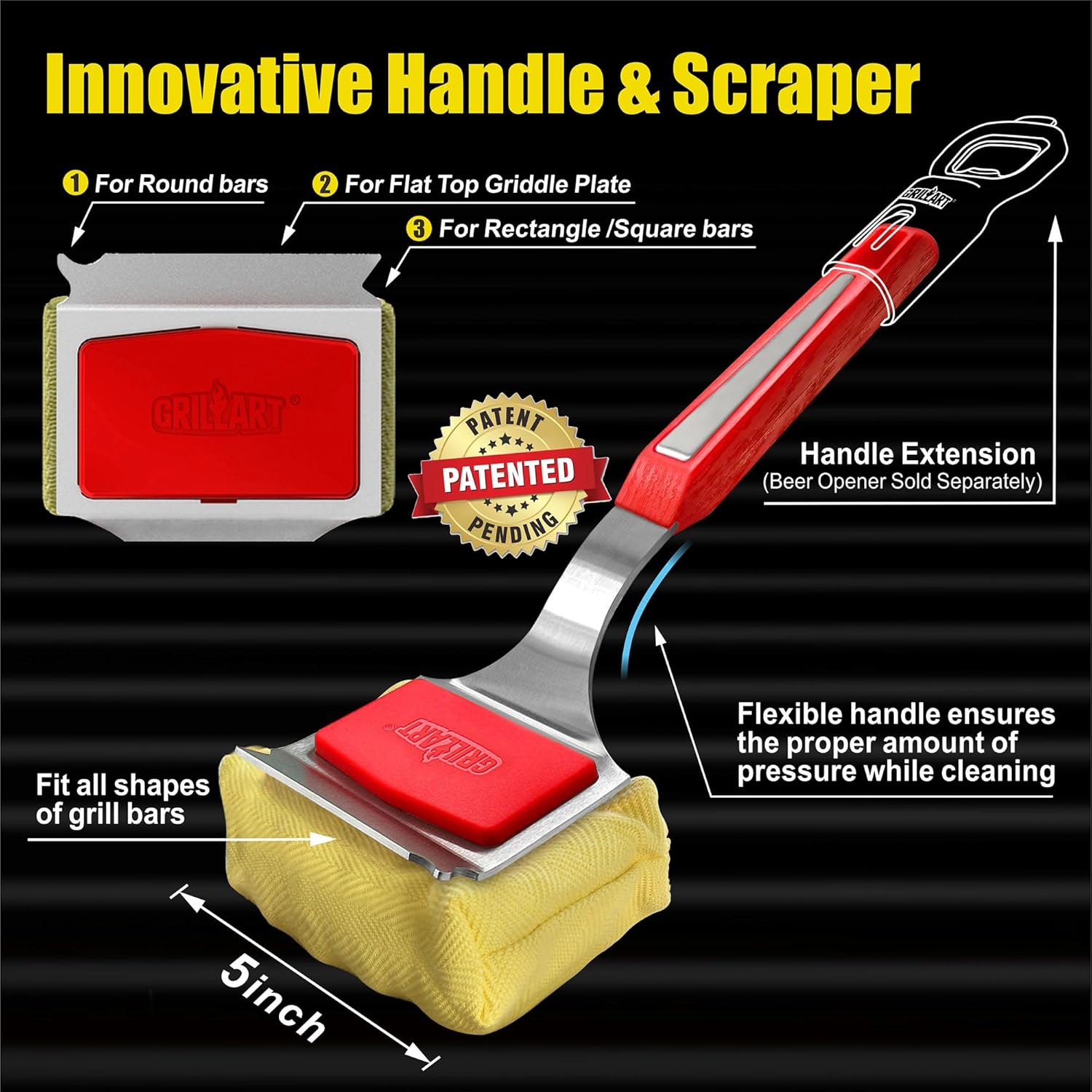 GRILLART Bristle-Free Grill Brush with Replaceable Head for Cast Iron and Stainless Steel Grates - Image 4