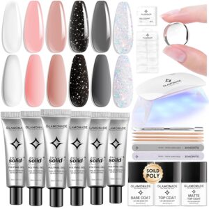 Poly Gel Nail Kit for Beginners: Solid Basic Nail Extension Gel Starter Kit with Everything - Profesional Salon Quality at Home Manicure Set Slip Solution U V lights Nail Art Design