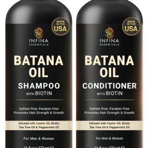 Batana Oil Shampoo and Conditioner Set - Biotin & Tea Tree Oil for Hair Growth & Thickness - Moisturizing & Nourishing Shampoo for Thinning Hair for Men & Women - 16 fl oz Each
