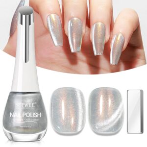 Aurora Silver Magnetic Nail Polish Non Gel with Magnet Quick Dry Cat Eye Nail Polish for Fingernail Air Drying Fast Lacquer Manicure Gift For Women Girls 16ml, 0.54fl oz