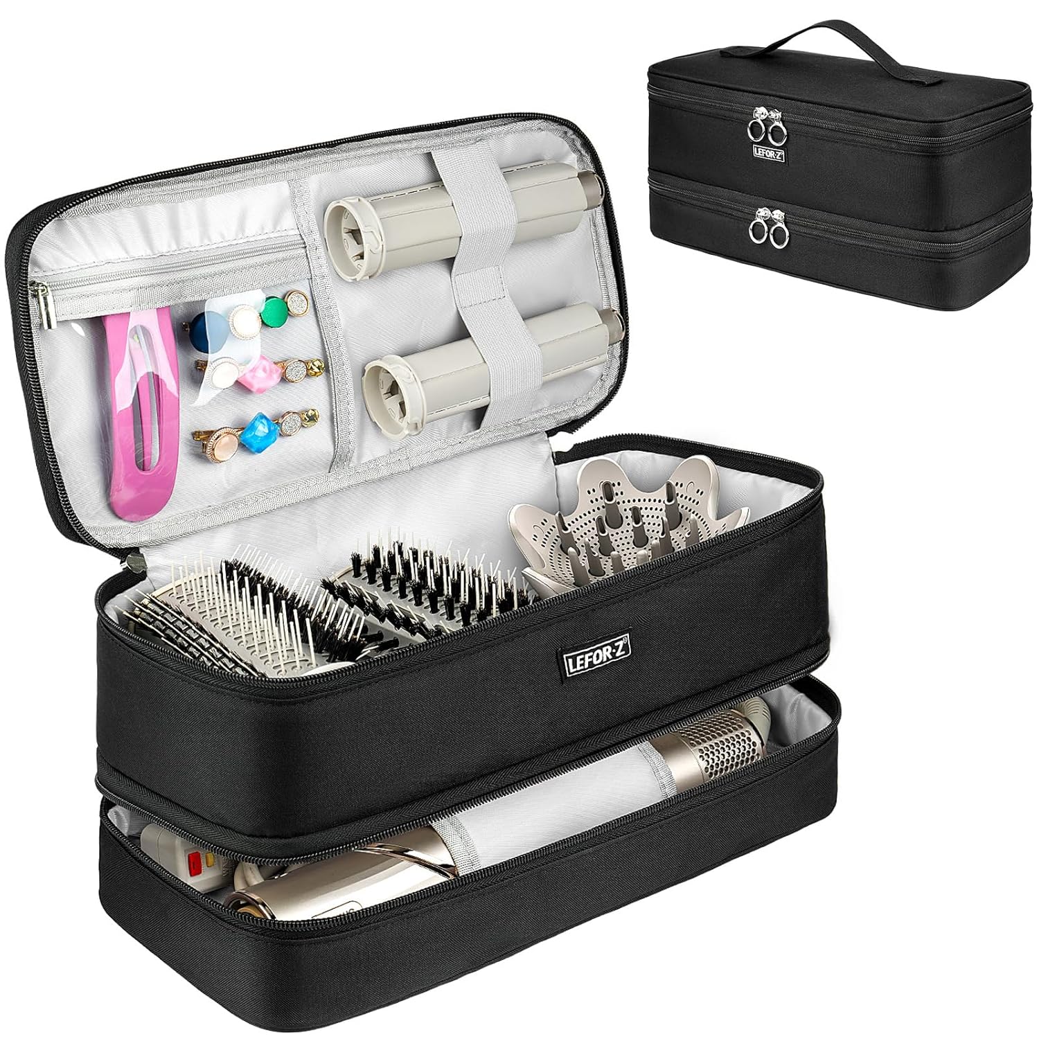 Travel Carrying Case Compatible with Shark Flexstyle/FlexFusion/Hair Dryer,Double-Layer Hair Hot Tools Storage Bag Fits for Dyson Airwrap Styler/Supersonic Hair Dryer and Attachments,Black-Bag Only