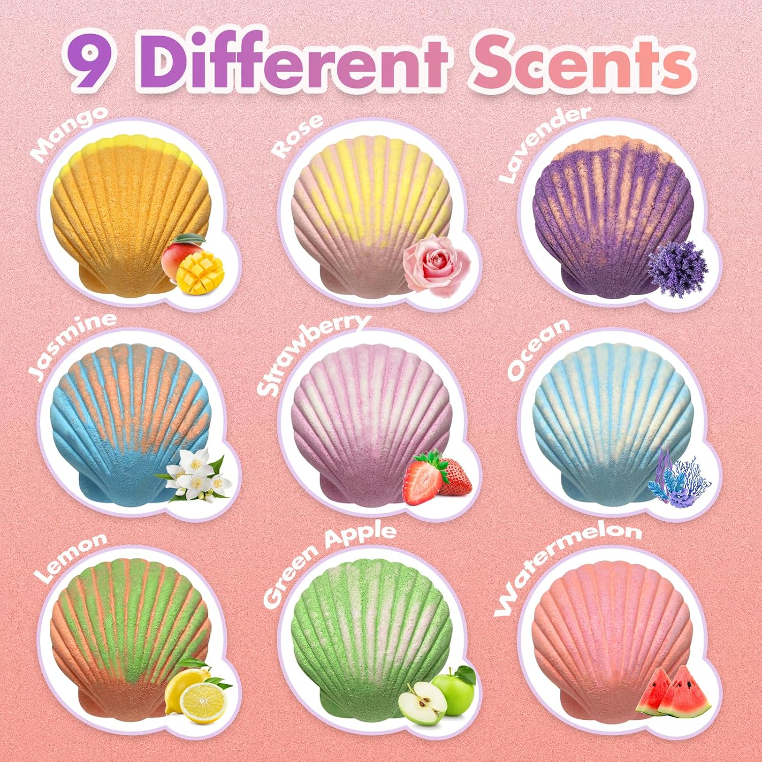 Mermaid Bath Bombs for Kids, 9 Pc Natural Handmade Toy Surprise Set - Image 4
