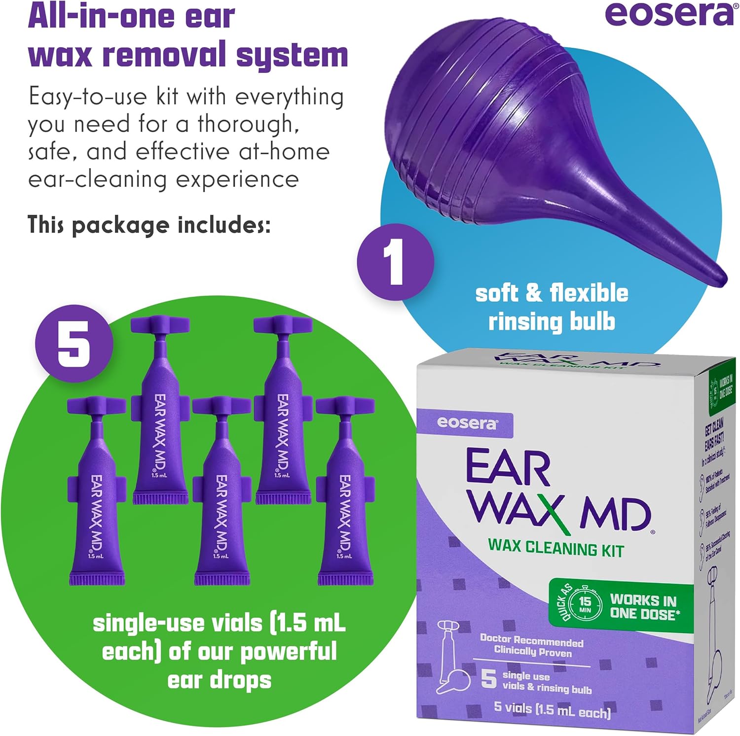 Eosera® Ear Wax MD® Cleaning Kit with Ear Wax Removal Drops and Rinse Bulb for Adults and Kids - Image 4