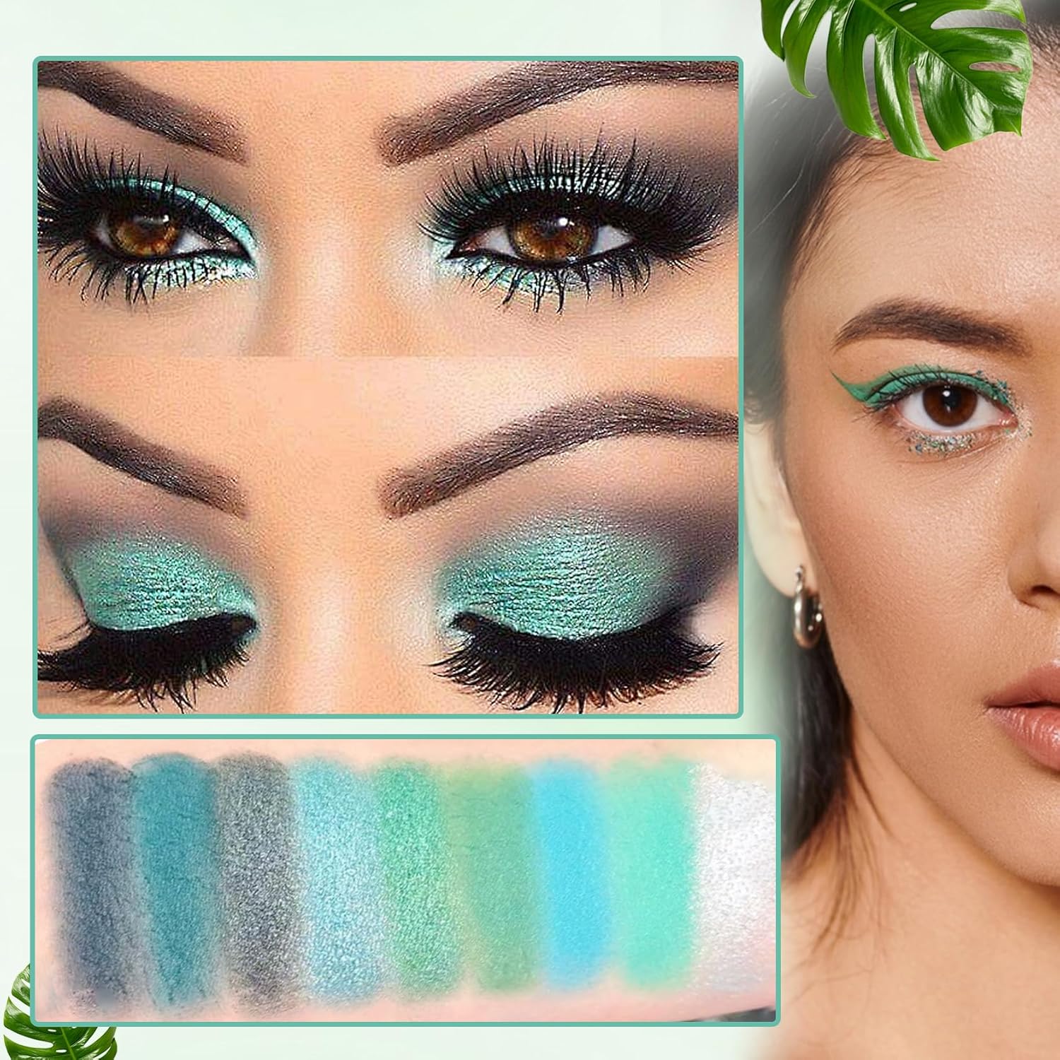 9 Color Matte Green Glitter Eyeshadow Palette Waterproof Highly Pigmented 12g - Image 3