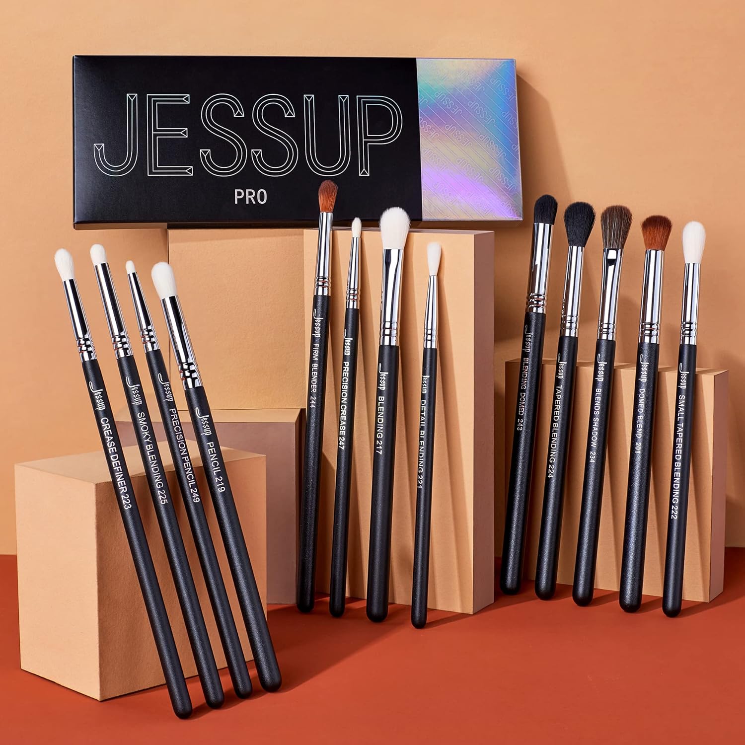 Jessup 13-Piece Professional Blending Eye Makeup Brush Set Black Synthetic - Image 6