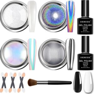 Chrome Nail Powder for Women - White Pearl Nail Chrome Powder, Aurora Mermaid Iridescent Chromes Powder, Holographic Unicorn Rainbow Nails Powder, Sliver Metallic Mirror Effect Nail Glitter Manicure
