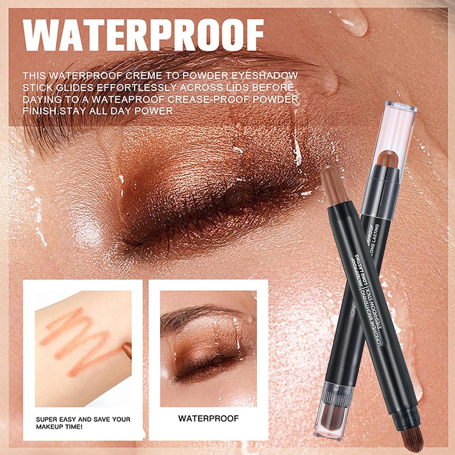 Chocolate Brown Dual Ended Eyeshadow Stick 12 Color Matte Shimmer Waterproof Creamy Formula - Image 6