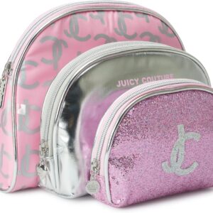 Juicy Couture Women's Toiletries Kit Set - Mixed Trio Travel Makeup and Cosmetics Large Bag, Clutch, Coin Purse, Size One Size, Pink Sparkle