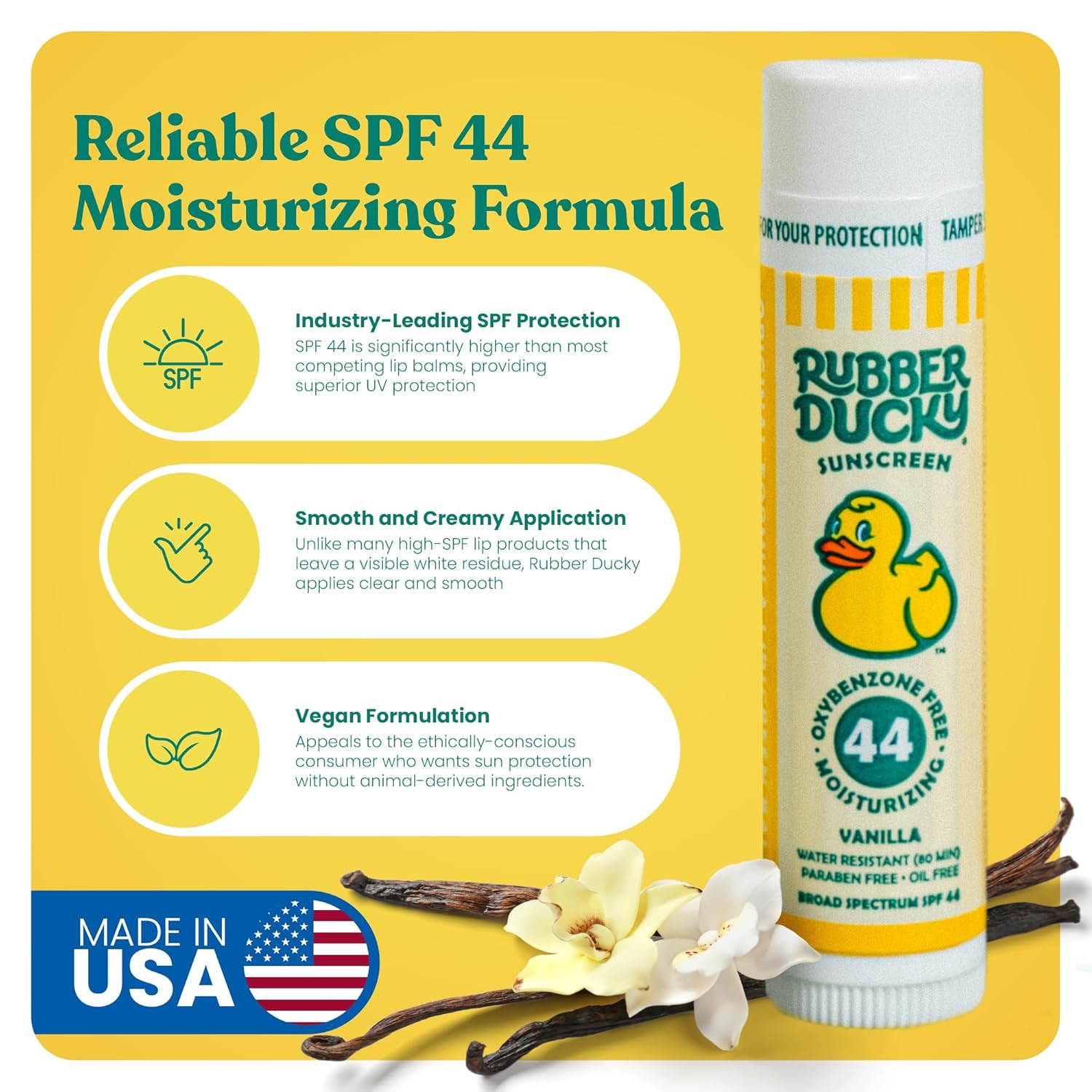 Water-Resistant Vanilla Lip Balm SPF 44, Vegan, Untinted, 0.15 oz - Image 2