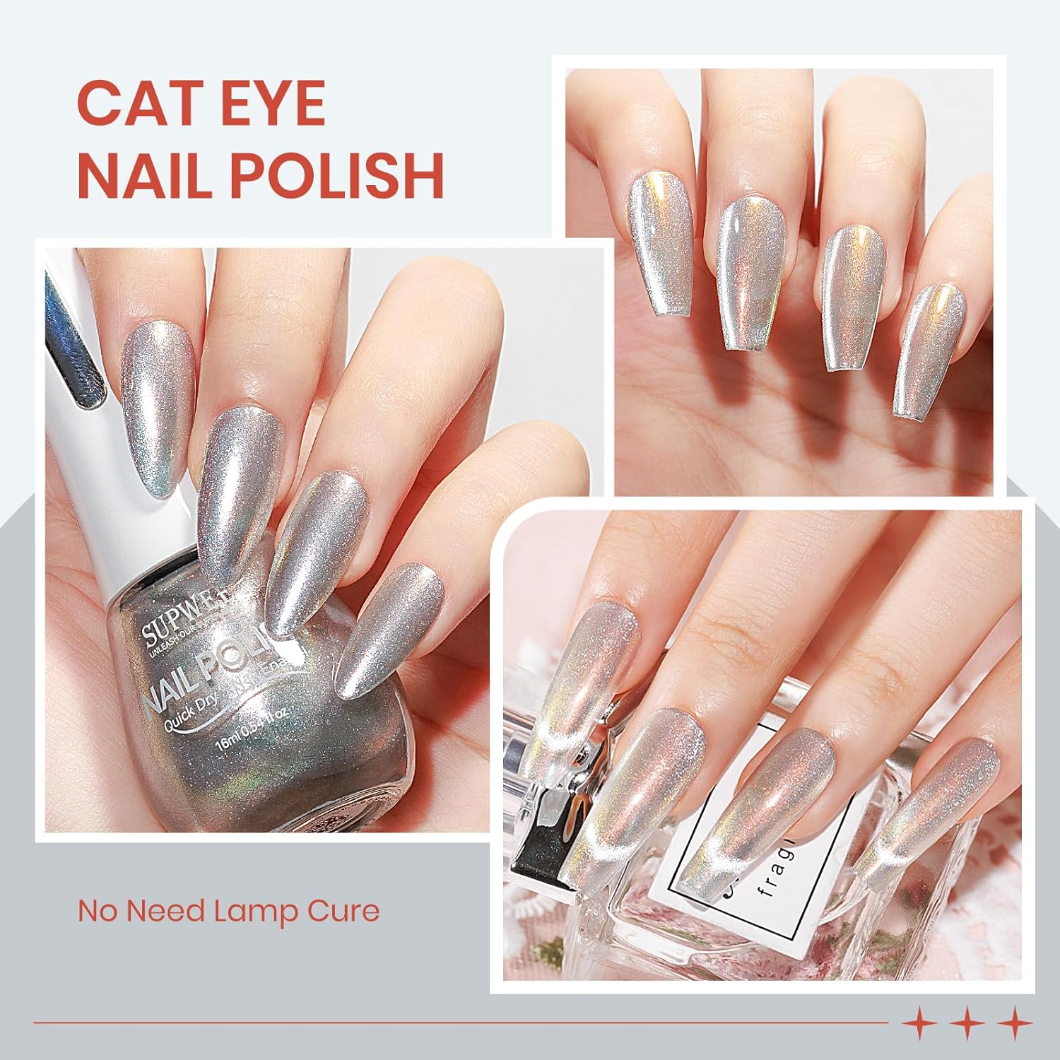Aurora Silver Magnetic Cat Eye Nail Polish Non-Gel Quick Dry 16ml for Women - Image 3