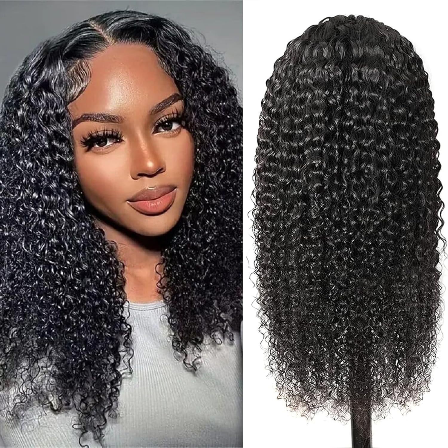 V Part Wig Human Hair Glueless No Leave Out Upgrade U Part Wigs Human Hair Jerry 18 Inch Kinky Curly Wigs For Women Full Head Clip In Half Wigs 180% Density Natural Color