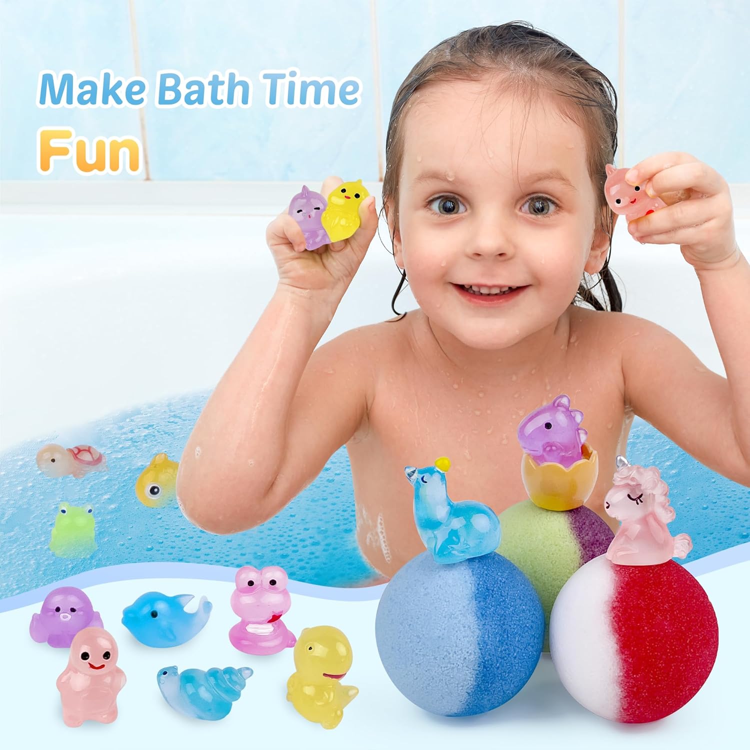 24 Piece Kids Bath Bomb Set with Glow in The Dark Surprise Toy - Image 4