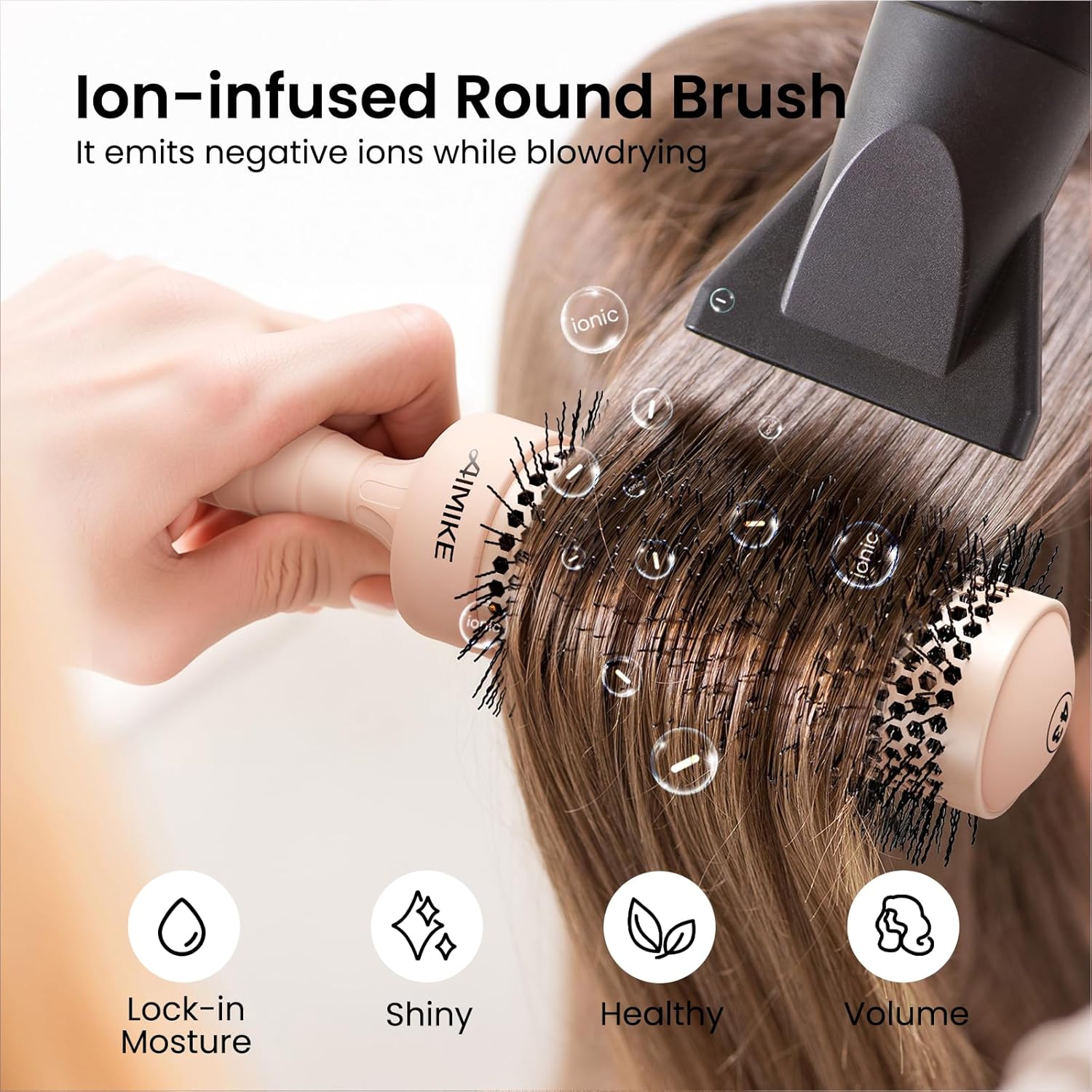 AIMIKE Nano Ion Thermal Ceramic Round Hair Brush, 1.7 Inch Medium Barrel - Image 3