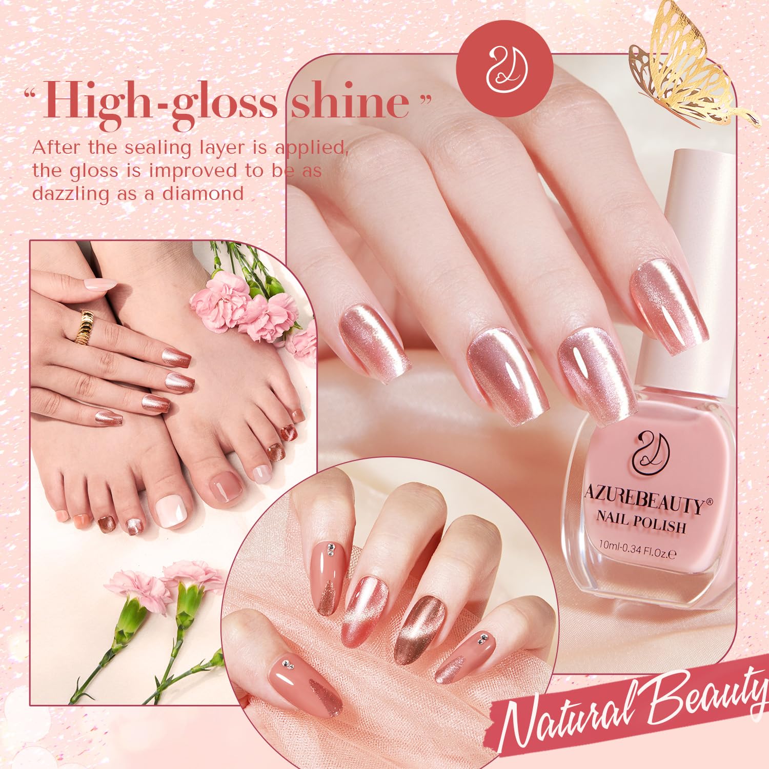 AZUREBEAUTY 4 Magnetic Cat Eye Nail Polish Kit with Top Coat for DIY Manicures - Image 3
