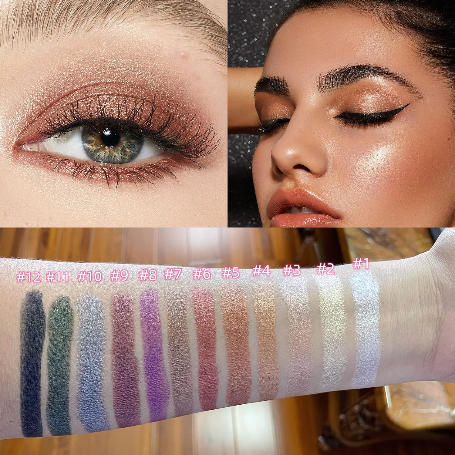 Cocoa Shimmer Cream Eyeshadow Stick Brown Glitter Crayon with Soft Smudger Waterproof 0.05 oz - Image 4