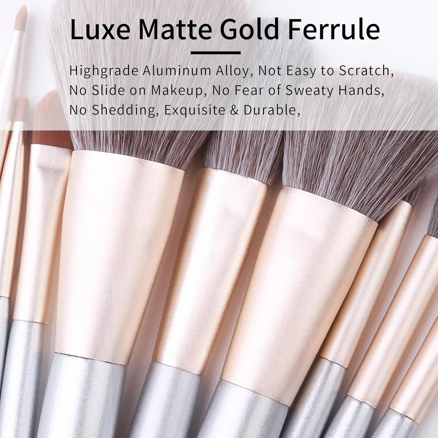 Natural Grey Squirrel Hair Makeup Brush Set with Case, 12 Piece Professional Cosmetic Brushes - Image 4