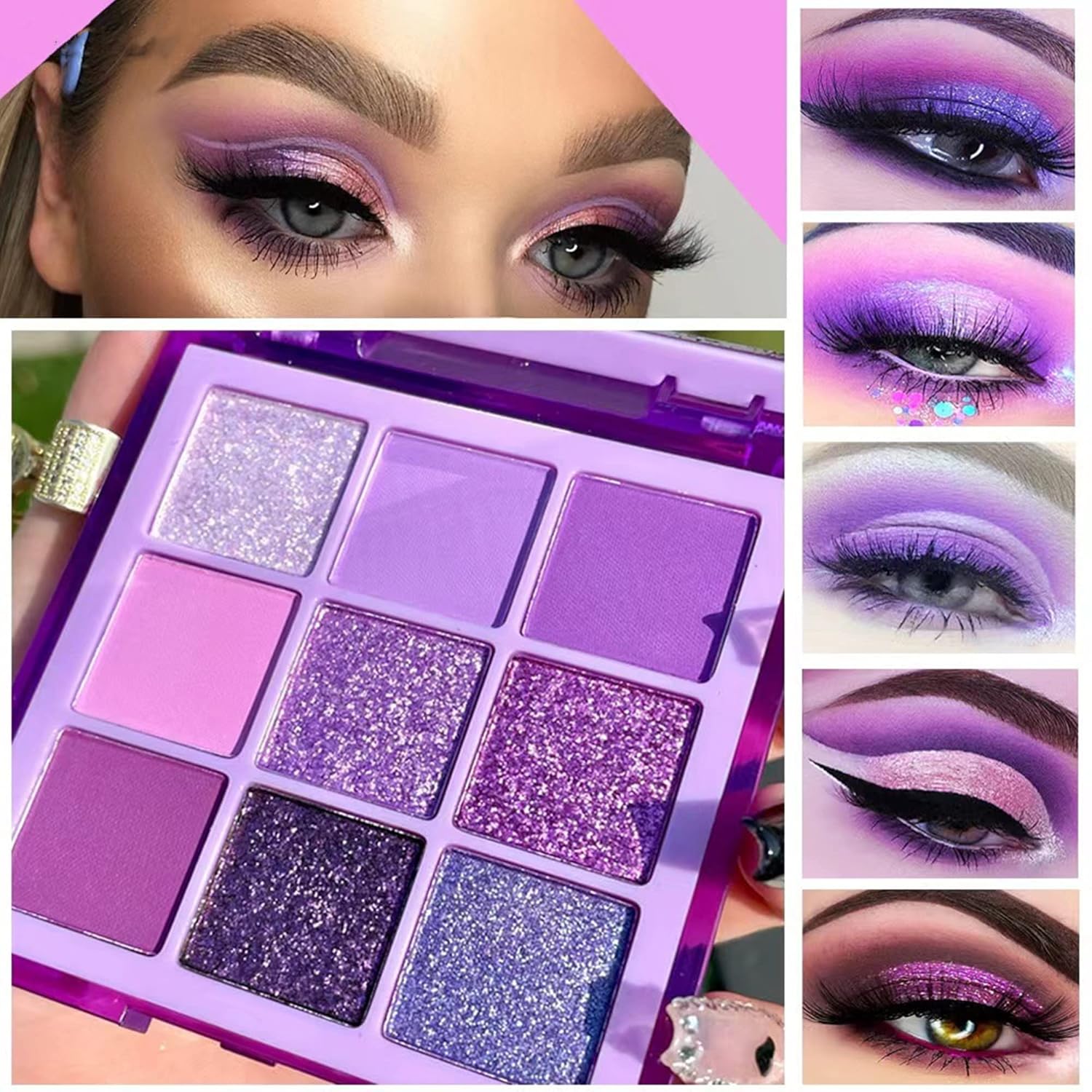 MAEPEOR 9 Color Purple Jam Eyeshadow Palette Longlasting Waterproof Matte Glitter - Image 3